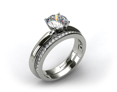 18K White Gold 3mm Comfort Fit Solitaire Engagement Ring & 0.28ct Channel Set Wedding Band